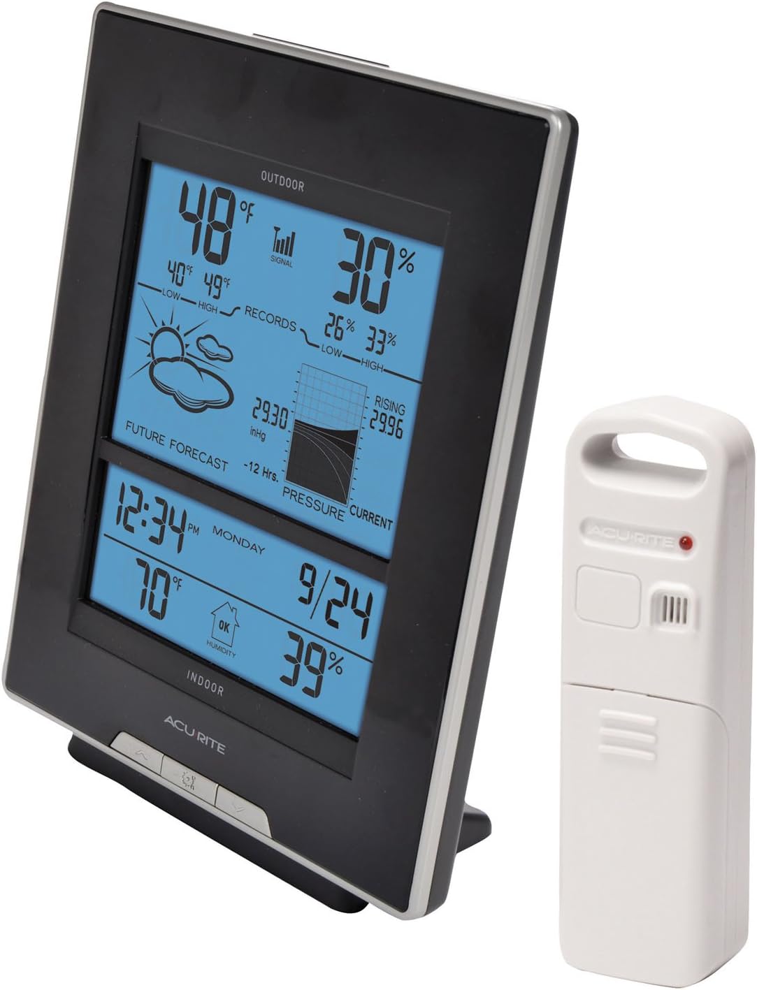 Back of AcuRite 01098R Weather Station display unit showing battery compartment