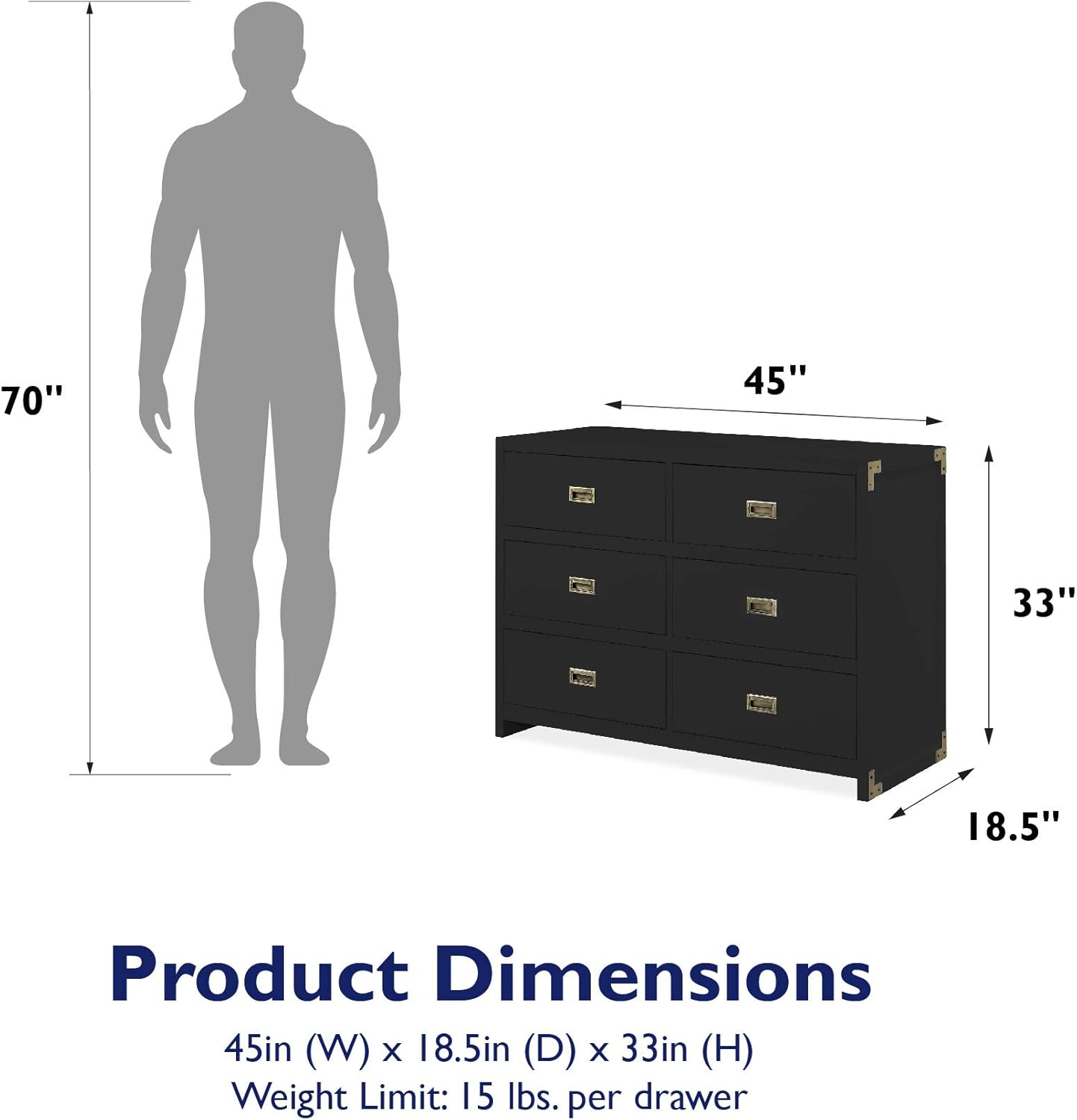 Baby Relax Miles 6-Drawer, Nursery Furniture, Black Wood Dresser : Baby