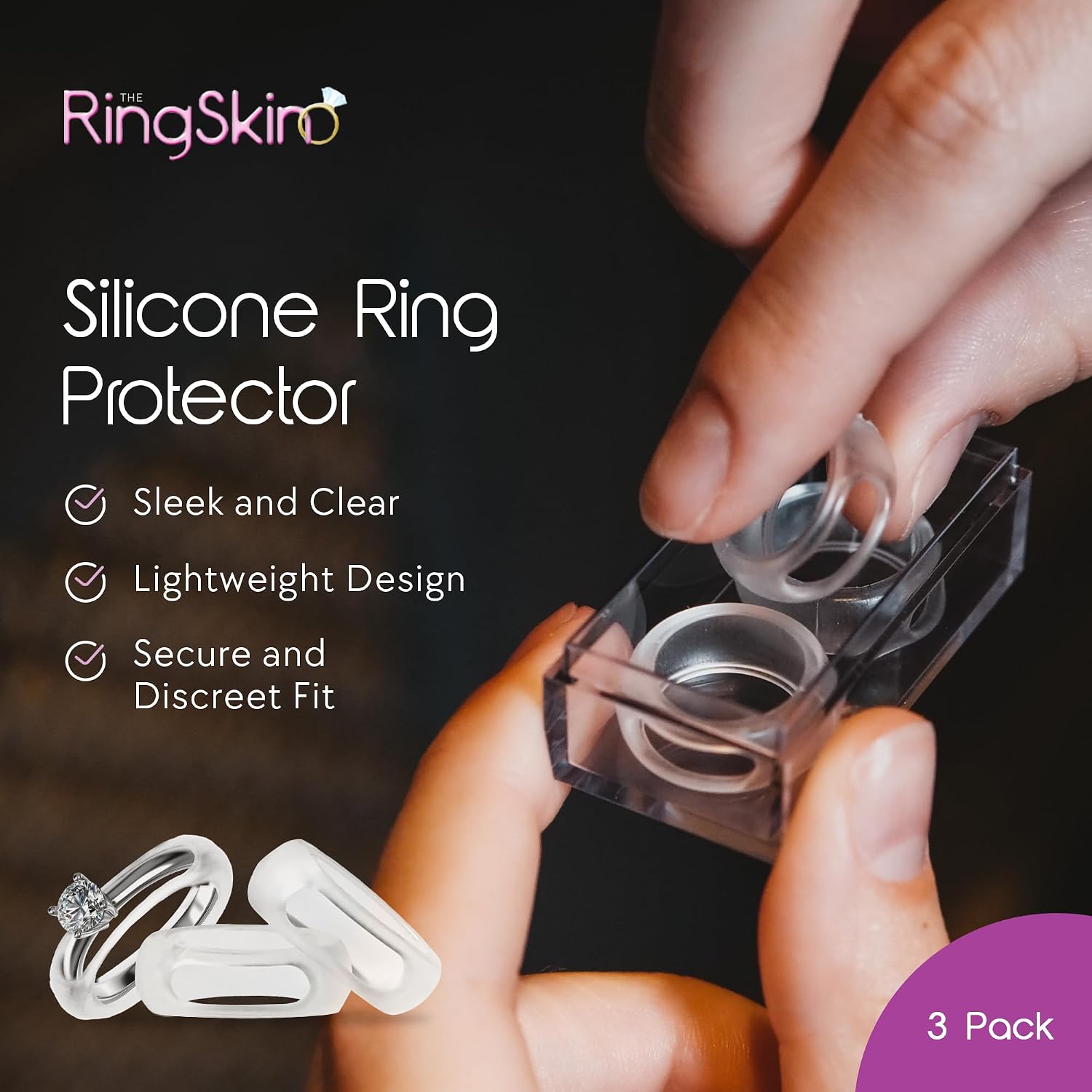 Silicone Ring Protector - Engagement and Wedding Ring Protector for gym for Sizes 4-8 - Pack of 3 (Oura Ring Fit May Vary)