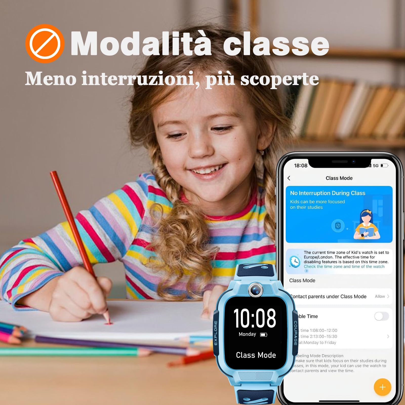 imoo Z3 orologio bambino, smartwatch bambini con GPS e scheda SIM & WiFi, videochiamata HD, controllo genitori, modalità aula, IPX8, SOS, fotocamera, 1,5", regalo per bambini ragazzo ragazza