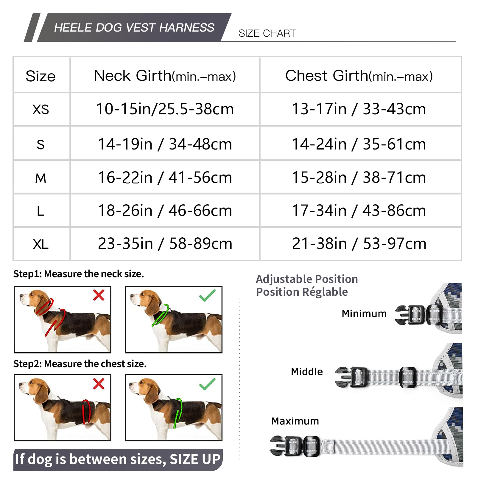 HEELE Pettorina Cane, Imbracatura Sganciata Rapido dal Collo, Pettorina Anti-tiro Riflettente e Regolabile con Maniglia Comoda, Morbida e Imbottita per Cani Piccola Media Grande, Mimetico Grigio S