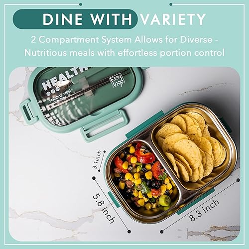 Miniatura 3 de Caja Bento de 2 compartimentos con bolsa de almuerzo y juego de cubiertos, 28 onzas a prueba de fugas, reutilizable, contenedor de almuerzo de acero