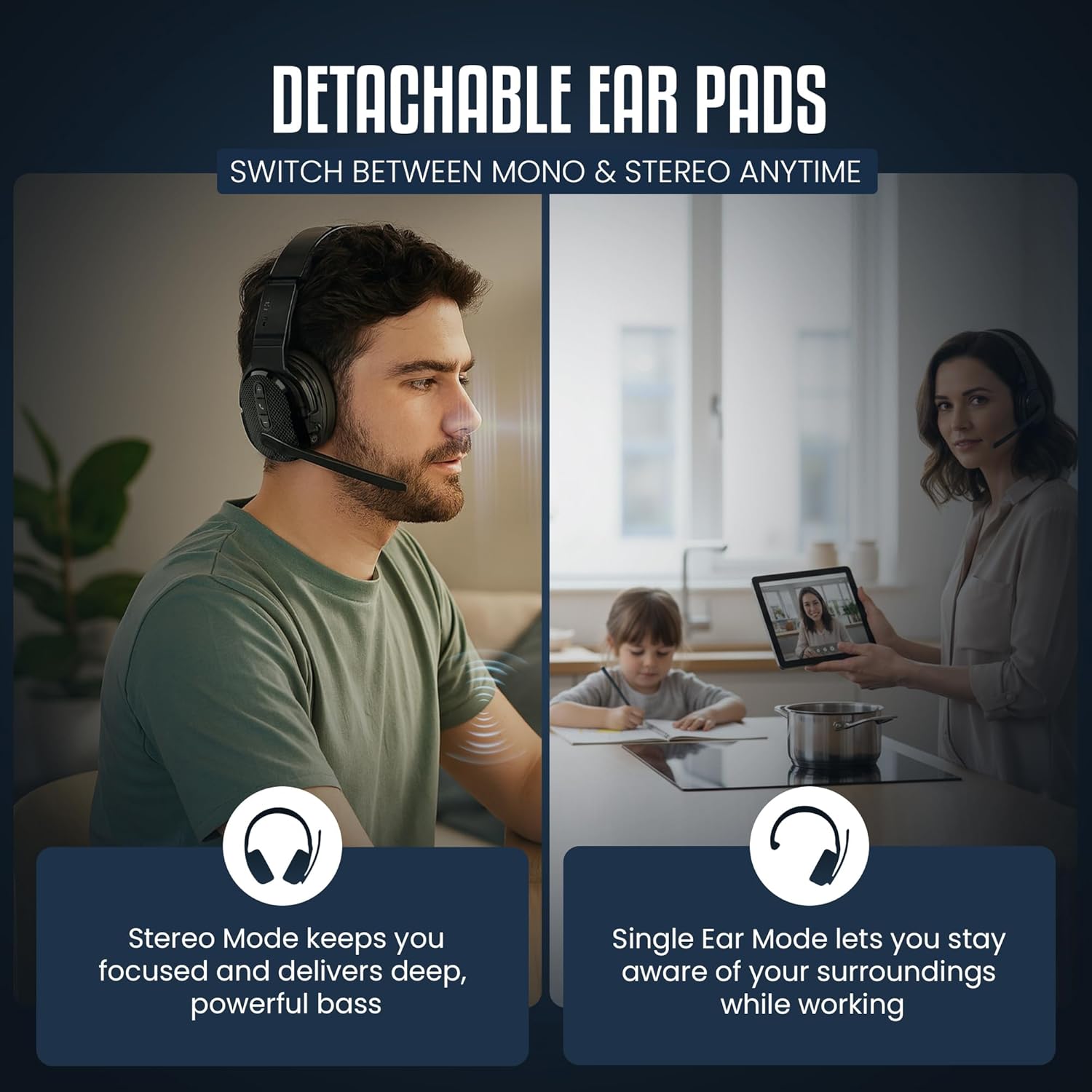 Philips Trucker Bluetooth Headset, Wireless Headset with Noise-Canceling Microphone, 2-in-One Convertible Mono & Stereo Design Headphones, All Day Extended Playtime for Work, Home, Hands-Free Driving - Image 3