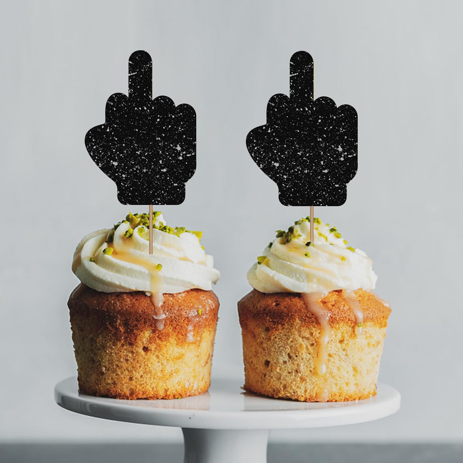 24PCS Middle Finger Cupcake Toppers, Divorce Party Cake Decorations, Funny Dessert Dessert Picks, Women Birthday Party Decoration - Black Glitter image 5