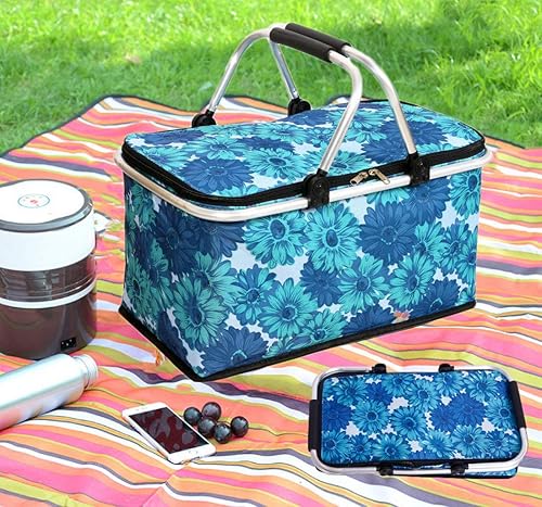 Miniatura 5 de Cesta de picnic aislada para playa, bolsas enfriadoras, bolsas reutilizables de almacenamiento para camping, viajes, playa, entrega de alimentos,