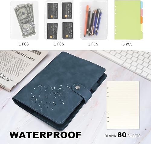 Miniatura 4 de GoodSing Cuaderno de piel A5, carpeta A5 de 6 anillos con papel de repuesto A5, bolsillos para carpetas y divisores de materias, hoja de papel,