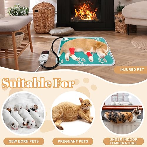 Miniatura 5 de La La Pet Almohadilla térmica para mascotas, 9 temperaturas ajustables, 110 V, cama climatizada con interruptor y tubo de protección de línea