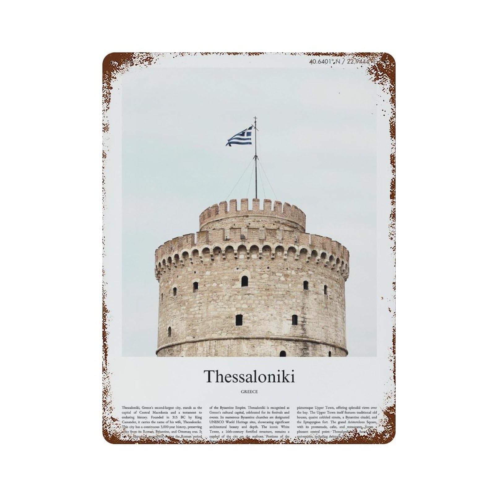 xiaoxiaoshen Thessaloniki Greece City Scenery Wall Decor Art Metal Tin Poster Modern Home Decor Art Home Bar Shop Decorations Vintage Sign 40x30cm