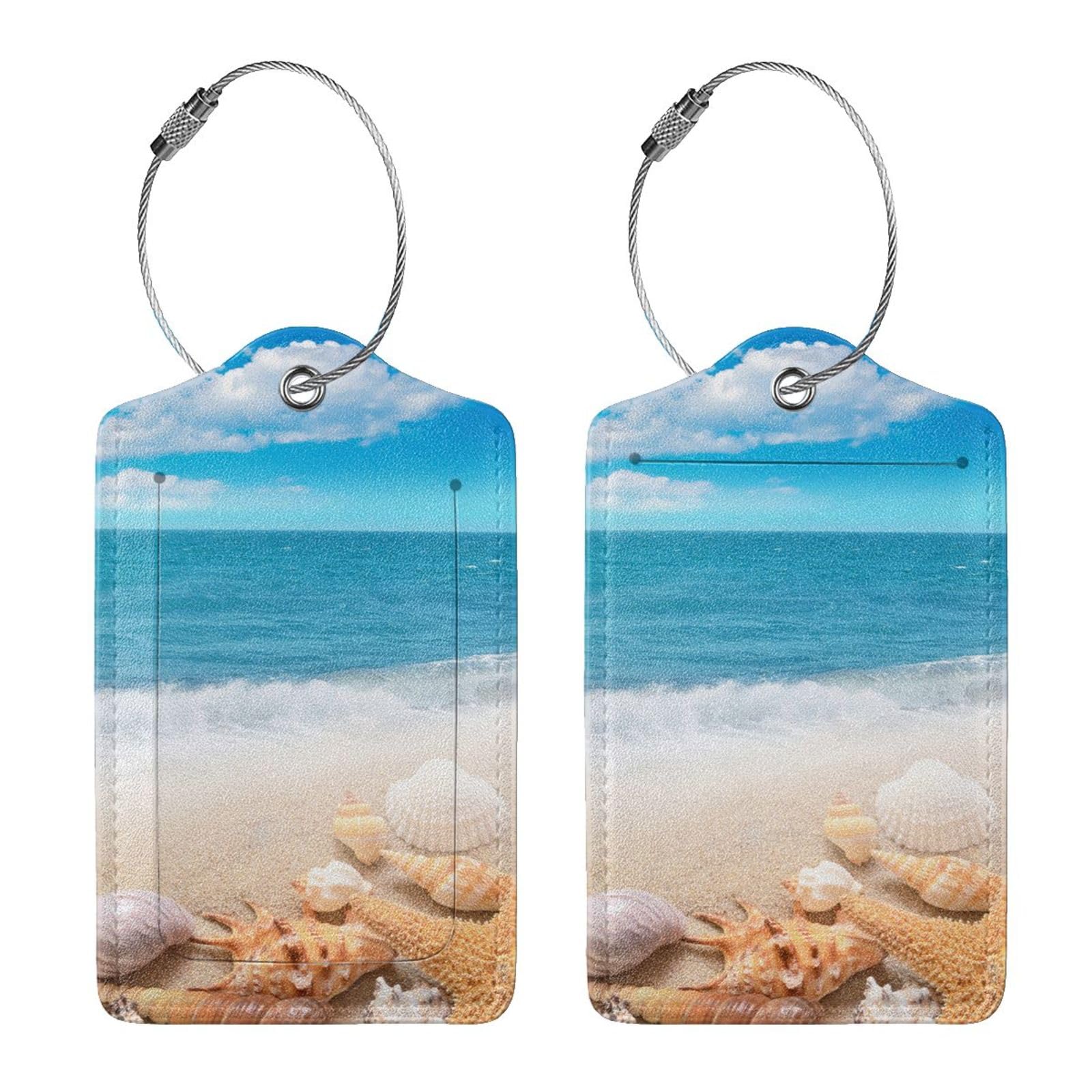 2 Pcs Beautiful Sea Beach Theme Luggage Tag for Suitcase, Privacy Cover ID Label with Steel Loop, Cute Starfish Seashell Decor Luggage Tags.