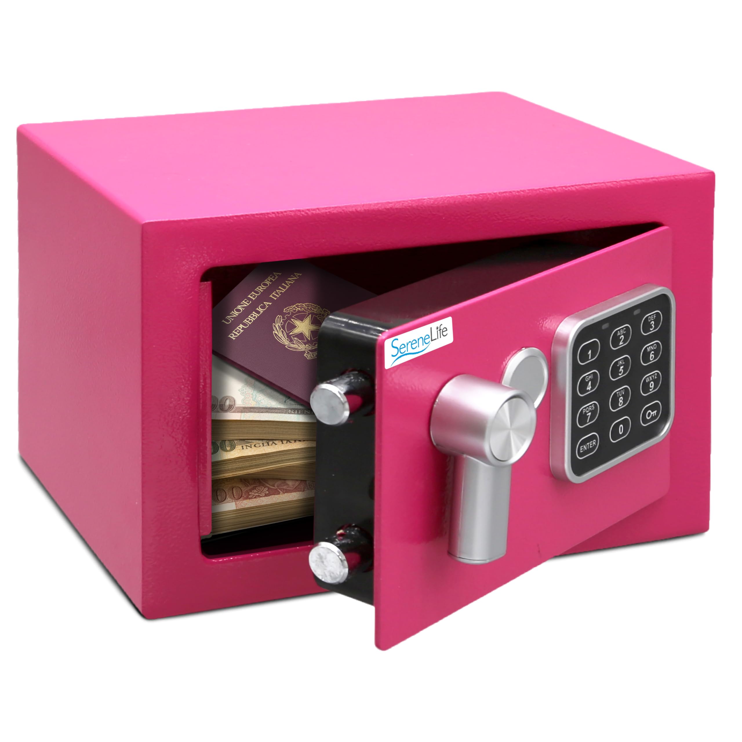 SereneLife Cassaforte, Cassaforte Piccola Elettronica, Cassetta di Sicurezza 23x17x17 cm, Codice Digitale, 2 Chiavi, per Casa, Ufficio, Denaro, Gioielli, Armi, Montabile a Muro, Pavimento, Rosa
