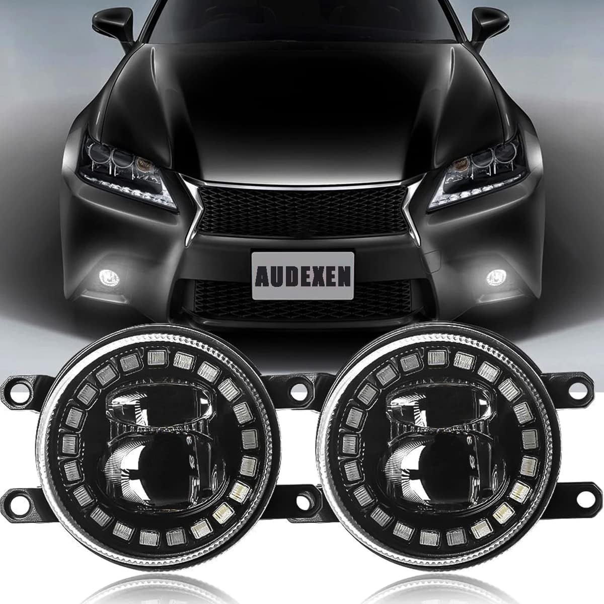 AUDEXEN LED Fog Lights with DRL Compatible with Camry Highlander Corolla Prius, Passenger and Driver Side Led Fog Lamps Compatible with Lexus GS IS LX RX ES CT