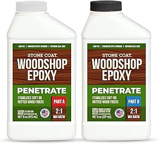Stone Coat Woodshop Epoxy Penetrate, 1.5 Pint Kit, Low Viscosity Penetrating Epoxy for Stabilizing Soft or Rotted Wood Fibers, Superior Seal Coat for River Tables, Live Edge Slabs