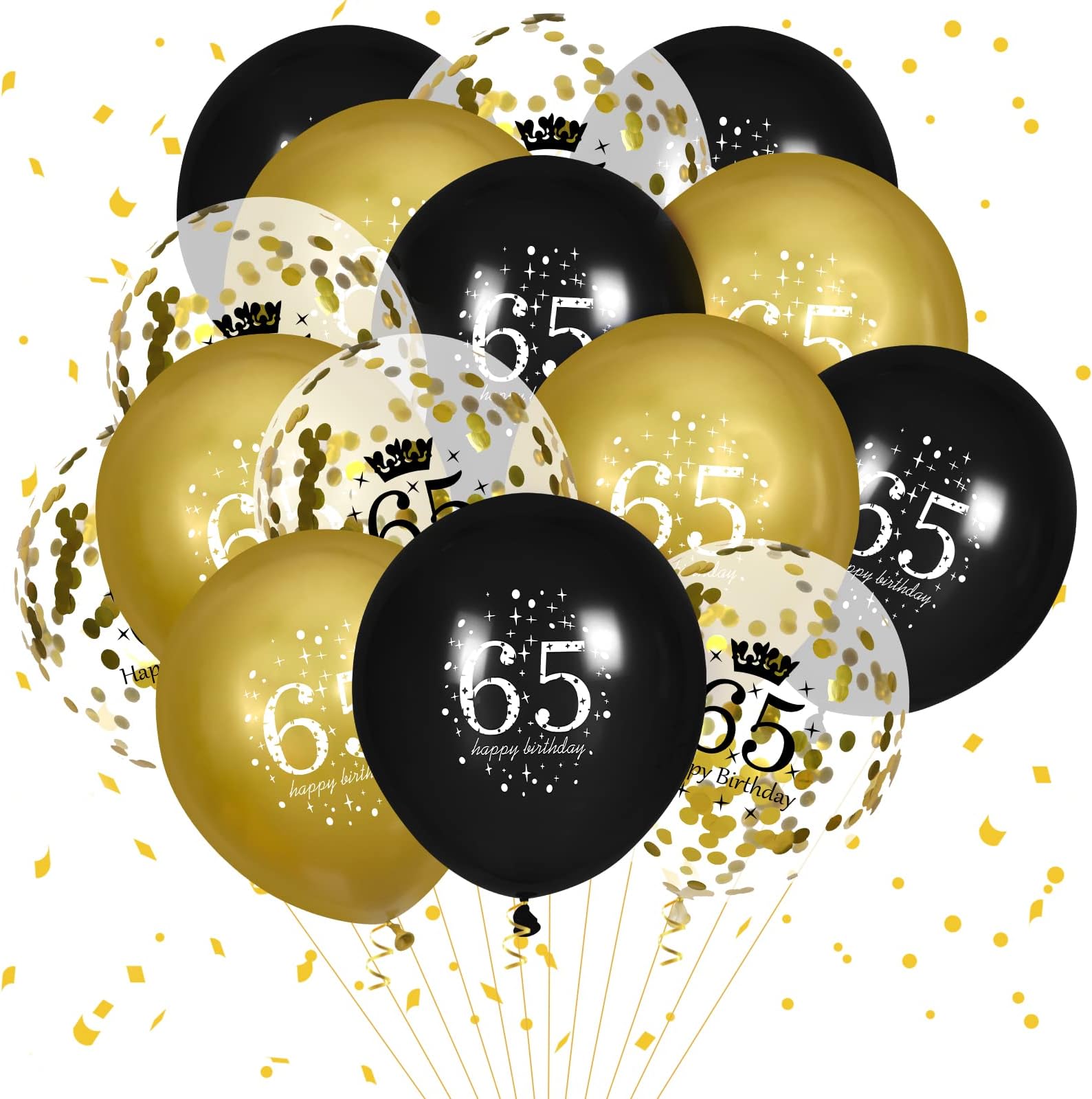 Black Gold 65th Birthday Balloons - 15 Pcs, Happy Birthday Party Decorations for Men & Women