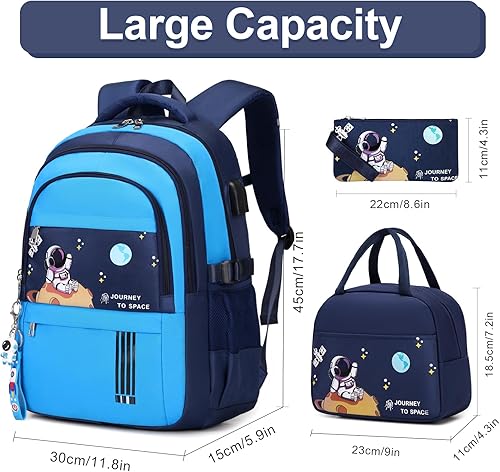 Vista 2 de Mochila para niños - Mochila para niños con bolsa de almuerzo - Juego de bolsa de libros para niños, niñas, adolescentes, escuela primaria