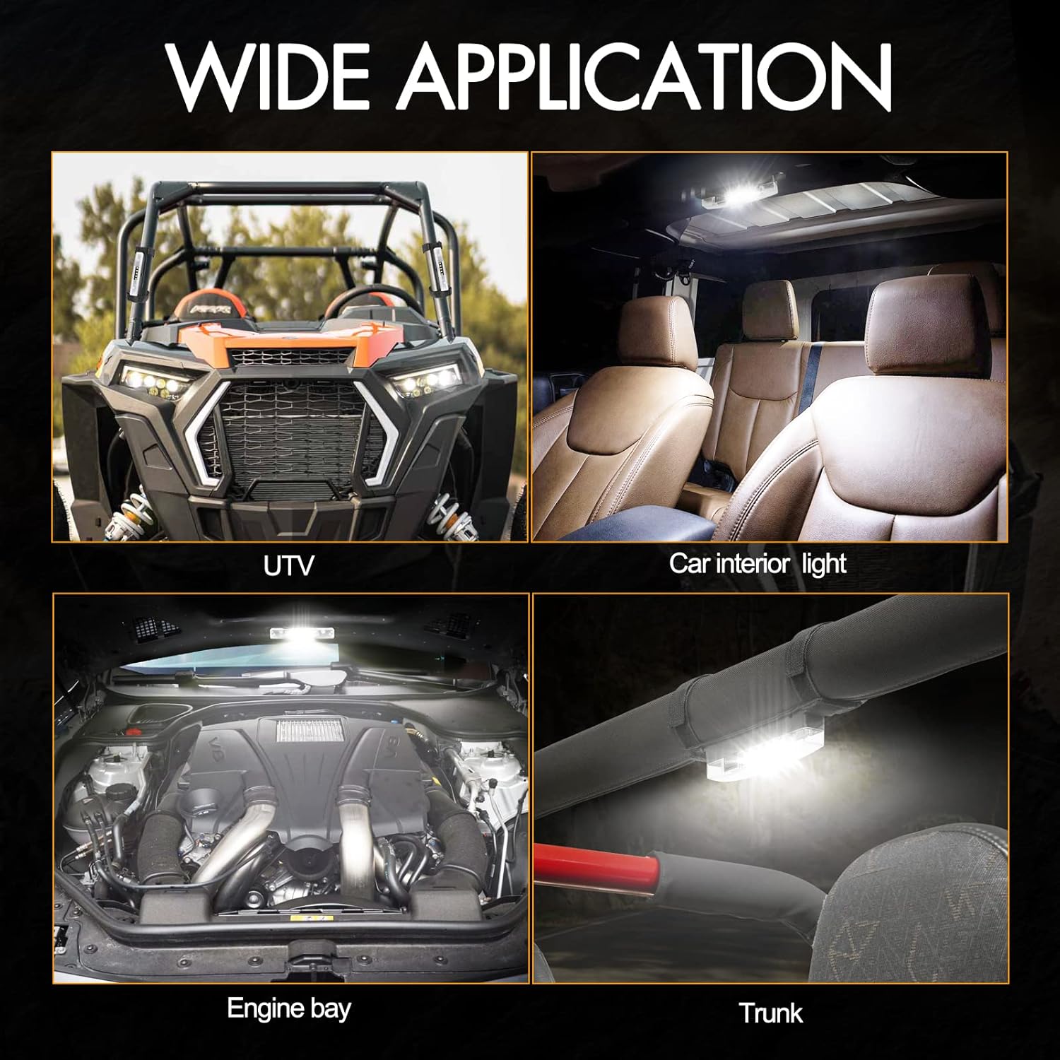 UTV Dome Light, Rfroad Lighting Universal Roll Bar Roll Cage Mount UTV Interior Light Battery Powered for ATV SXS Polaris RZR Can Am Truck Car Off Road Golf Car, 2 Pack