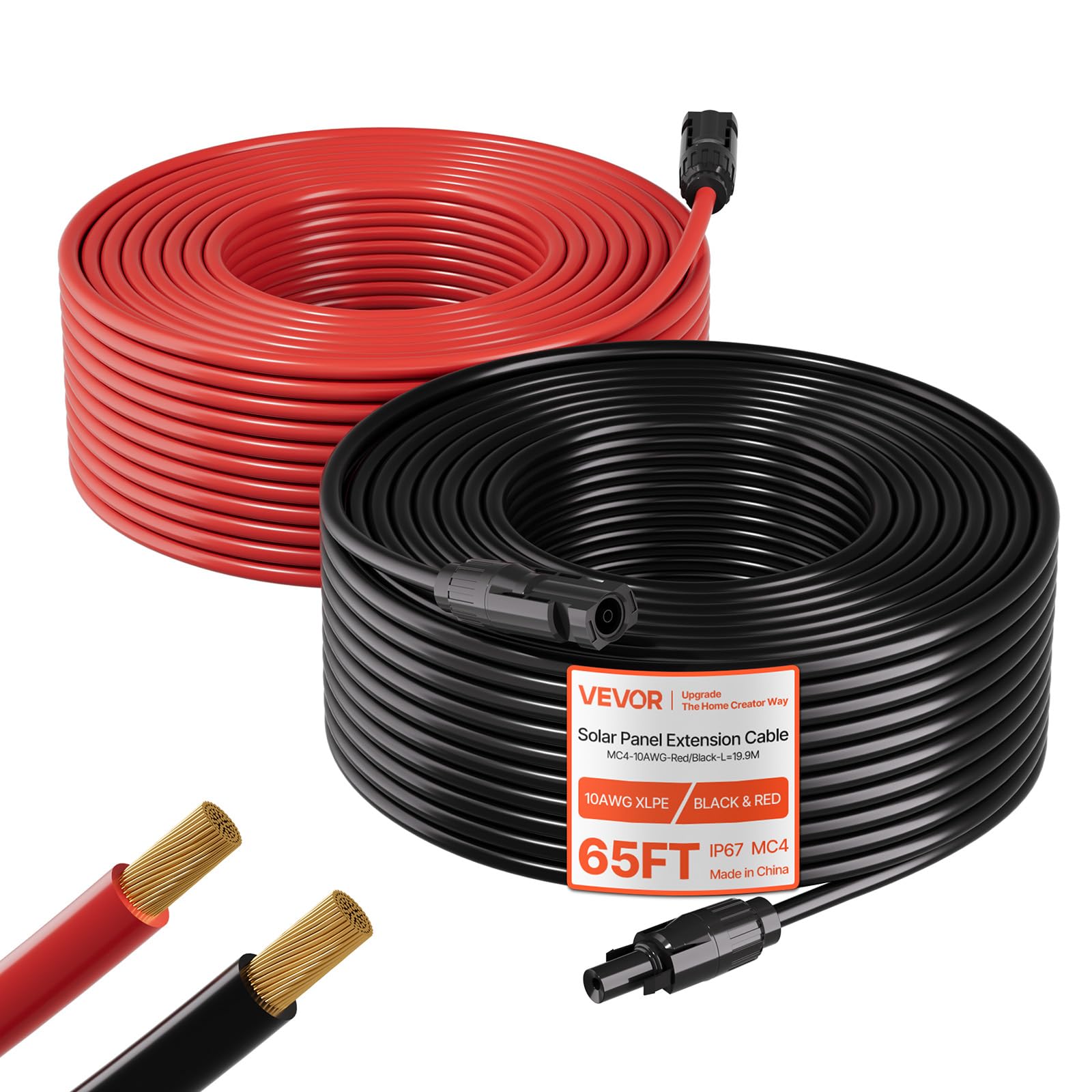 VEVOR Cavo di Prolunga per Pannello Solare Cavo Modulo Pannello Solare Calibro 6 mm² Prolunga Connettori MC4 19,81 m per Uso Esterno Auto Camper Guaina Ignifuga Corrente 30 A Temperatura -40°C a 90°C