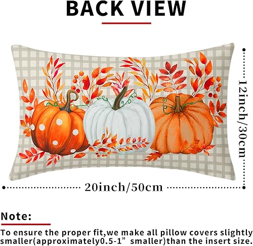 Miniatura 3 de Juego de 2 fundas de almohada de otoño de 12 x 20 pulgadas, fundas de almohada de otoño de Acción de Gracias, calabaza, búfalo, a cuadros, almohadas