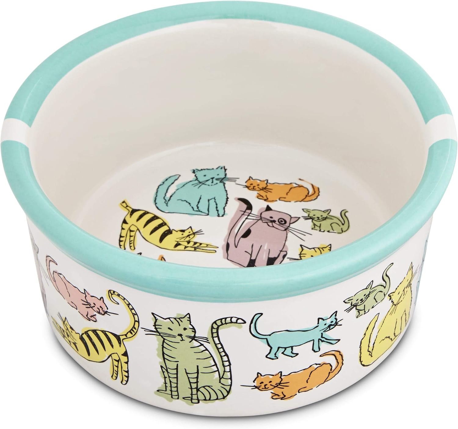 Petco Brand - Harmony Cat Town Ceramic Cat Bowl, 3" H X 6.25" Diameter, 3 Cup, Medium, Multi-Color