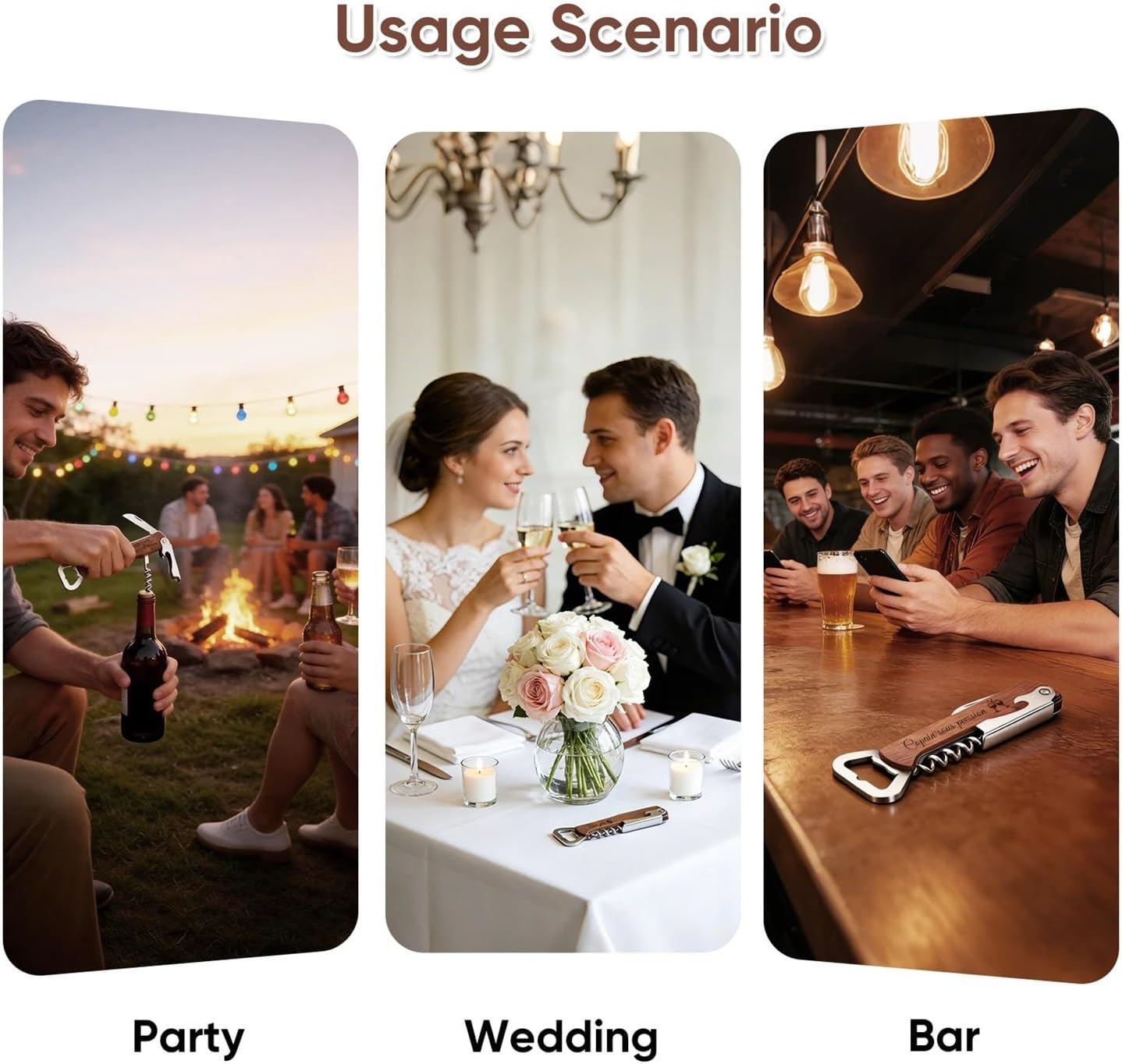 Free Personalized Your Logo Wine Bottle Opener Multifunction Natural Wood Corkscrew Wedding, Restaurant，bar, and Party Supplies(Style 1-Free Custom)