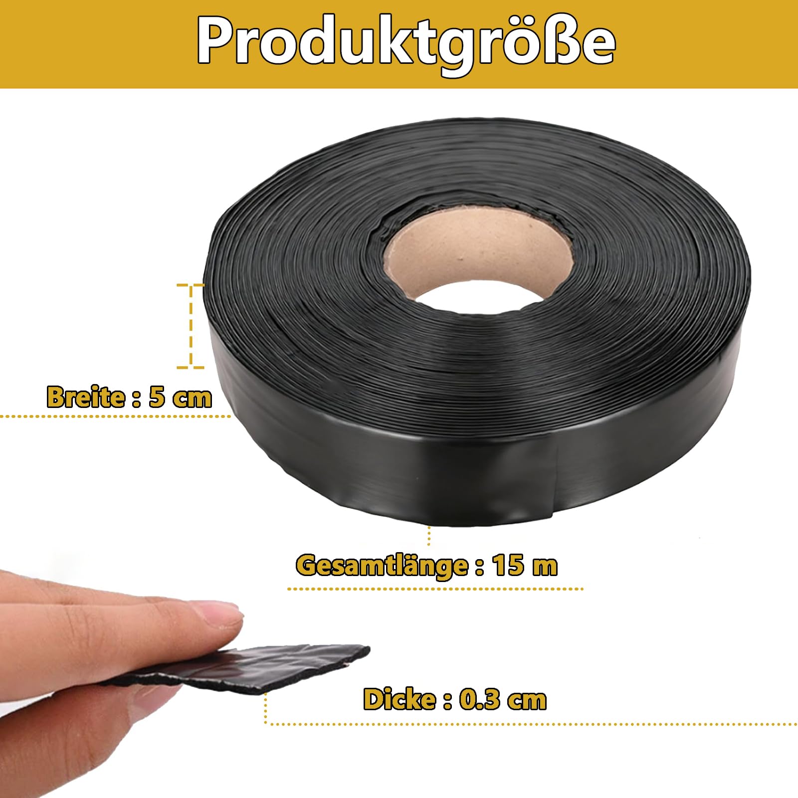 Asphalt-Rissband 15m x 5cm, Bitumen-Heißsiegelklebeband Wasserdicht & Langlebig | Einfach Anzuwenden für Asphalt, Zement, Einfahrten, Gehwegen, Parkplätzen & Dächer – Schwarz