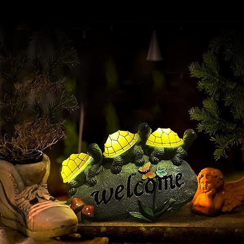 Miniatura 6 de Luz solar de estatuas de tortuga de jardín, decoración de piedra de tortugas solares al aire libre con 3 luces LED cálidas, luz impermeable de