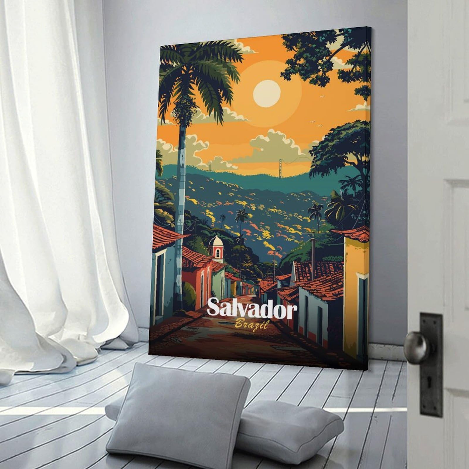 Junmoney Frame-Style-13 Canvas Wall Art Salvador, Brazil Travel, 20X30inch(50X75cm), For Living Room, Lounge Or Sitting Room, Canvas Styling For A Polished Room Look