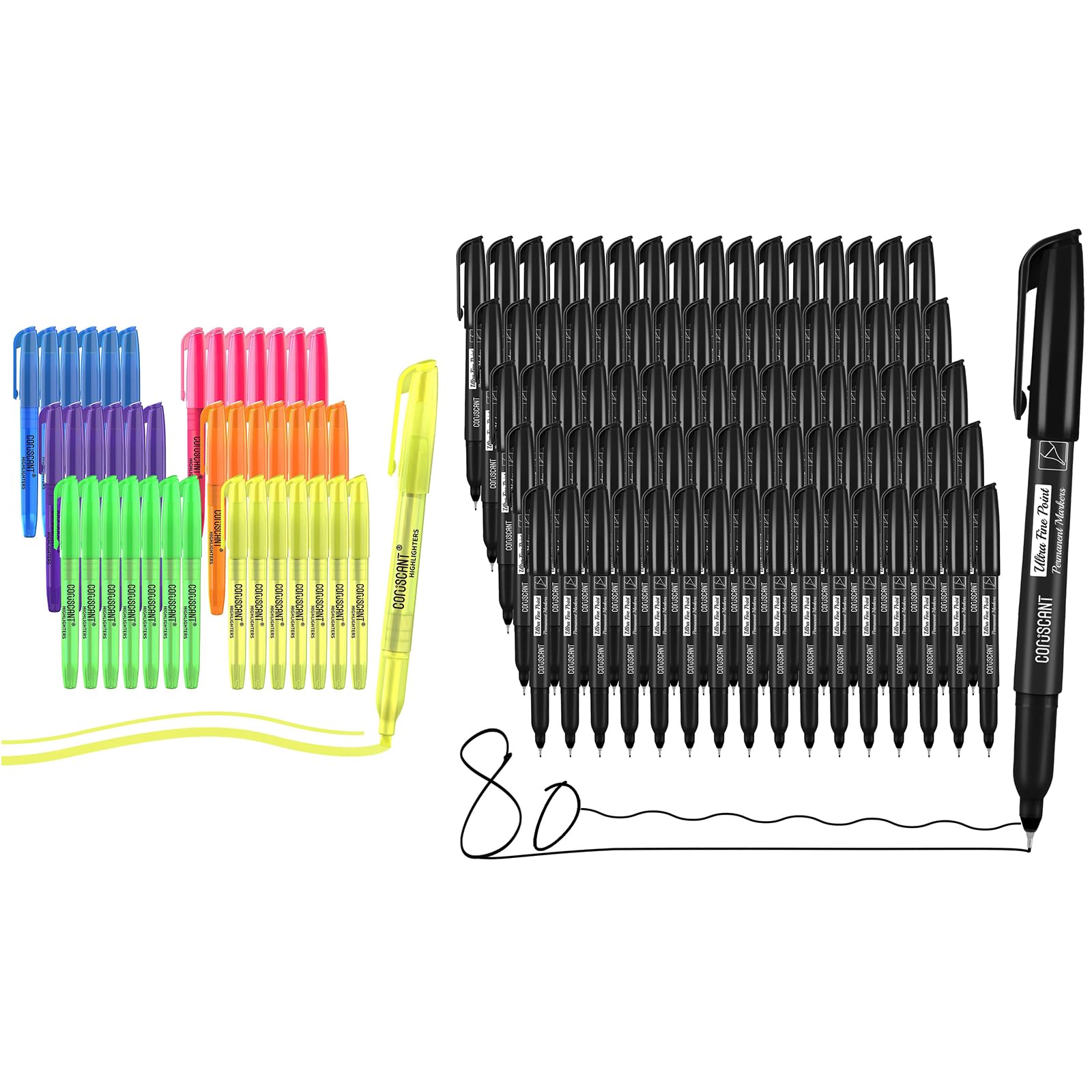 coruscant 6 Colors Highligters 36 Pack with Ultra Fine Point Permanent Markers, 80 Pack