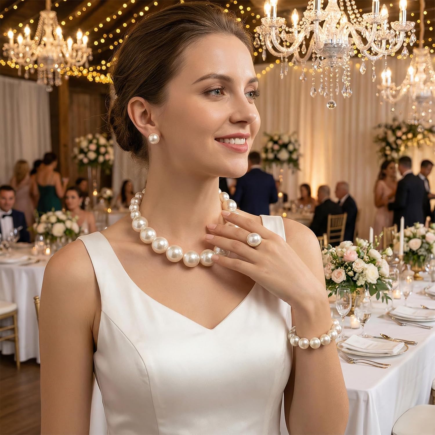 Chunky Pearl Necklaces for Women Pearl Necklace and Earring Set Dainty Gold Jewelry Set Wedding Jewelry Set for Bride Christmas Gifts Stocking Stuffers - Image 3