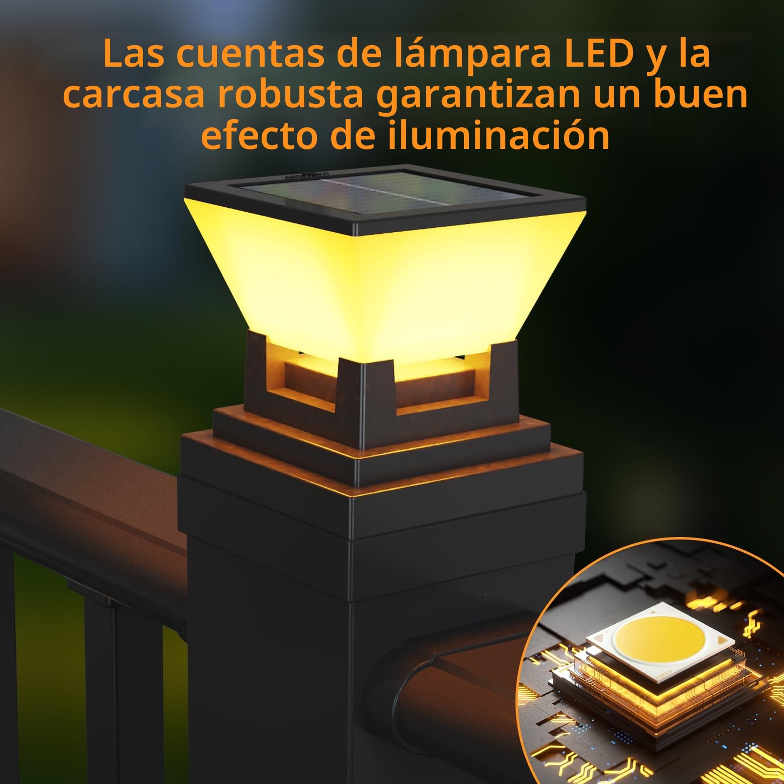 ACMHNC Farola Solar Exterior, 2 Piezas Luz Solar Exterior Jardin Para Postes de Valla 7x7 8x8 9x9 10x10cm, Ip65 Lampara Sobremuro Exteriores, 3 Modos, Para Jardín Valla Postes Madera