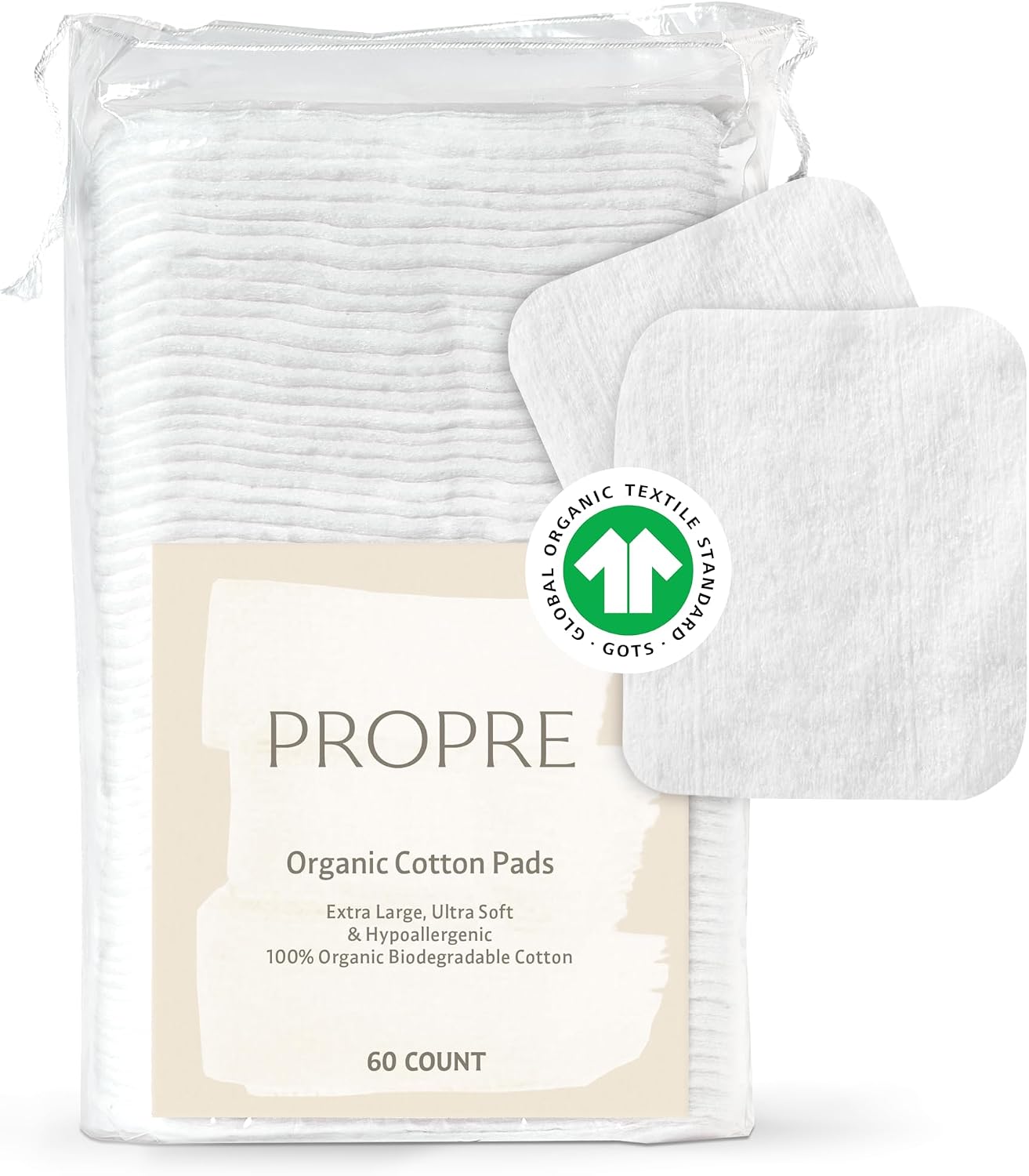 Baby XL Premium European Style 100% Organic Cotton Pads – GOTS Certified, Dry Wipes – Ultra-Thick & Lint-Free for Sensitive Skin, for Diaper Changes and Make up Removal (4 Pack, 240ct)