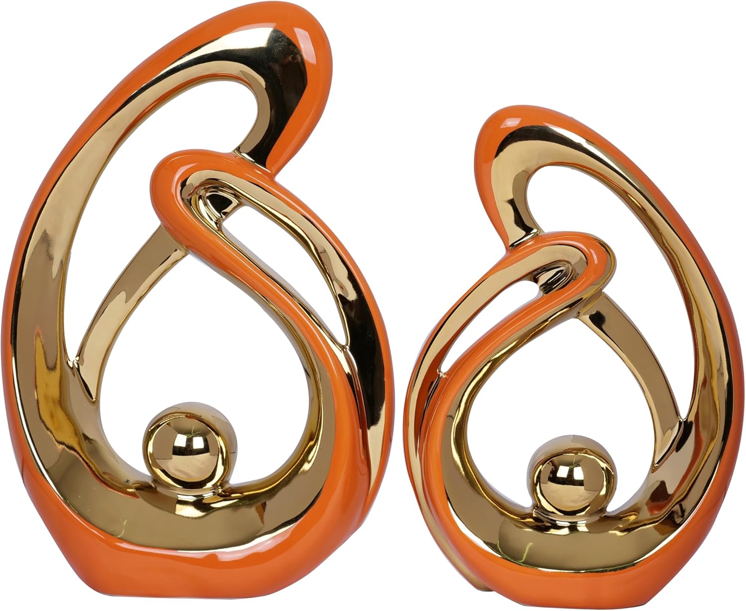 2 PCS Orange Decor Accent Ceramic Statue Orange Gold Mid Century Modern Home Decor Accents Sculpture Decorations Centerpieces for Living Room Bookshelf Shelf Coffee Table Kitchen Office Dining Table