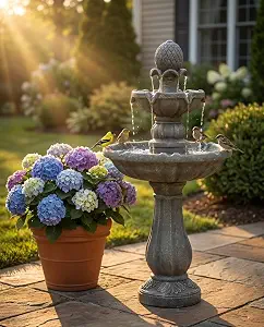 42.2-inch Tall 3-Tier Outdoor Water Fountain, Like Stone Bird Bath Fountain, Elegant Cascading Waterfall for Garden, Yard, Patio