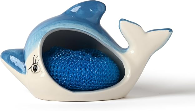 Servette Home Decorative Dish Sponge Holder for Kitchen Sink Dolphin