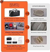 Vista 9 de BOYATU Travel Makeup Bag Organizer Cosmetic Bag: 3 Pcs Set Large Capacity Make up Bag with Compartments - Waterproof Leather Toiletry Bags with