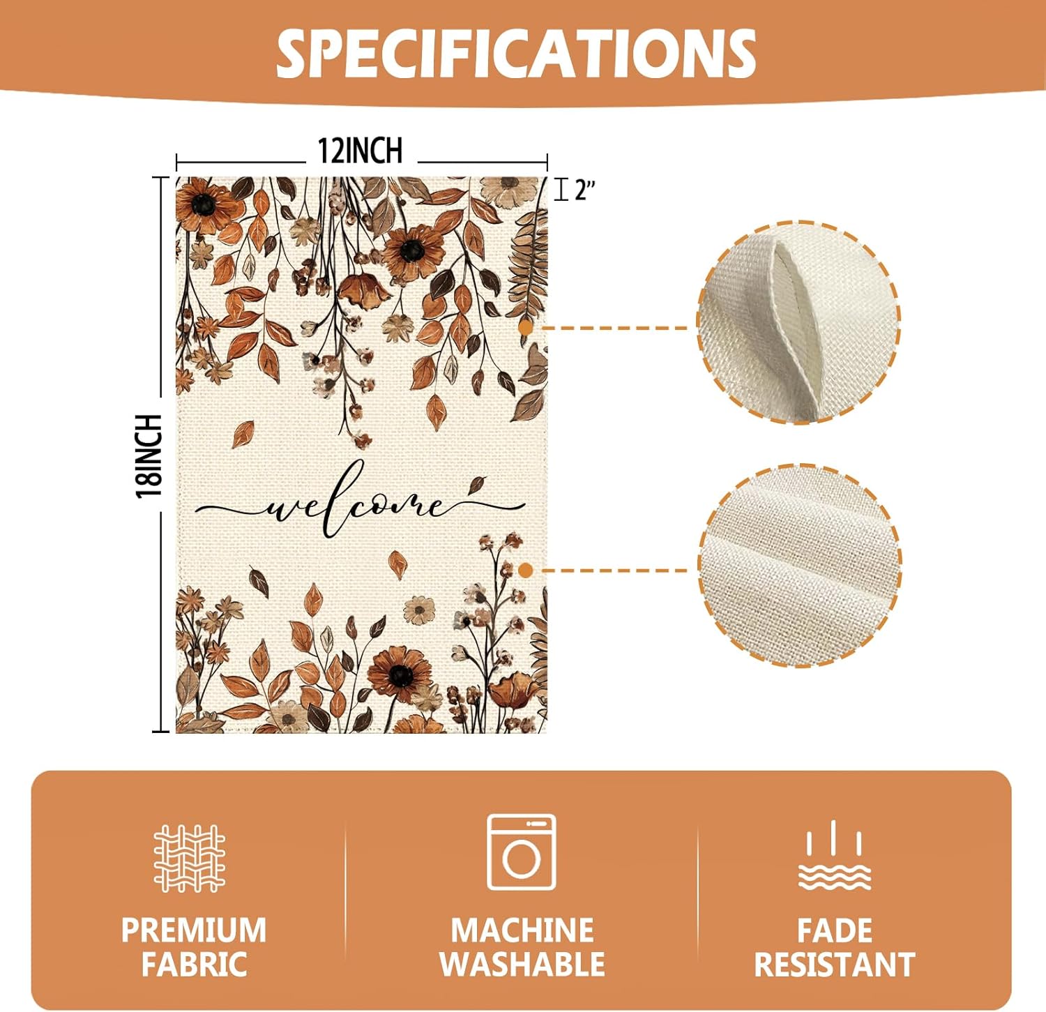 Thanksgiving Fall Brown Daisy Floral Welcome Garden Flag 12 x 18 Inch, Autumn Harvest Burlap Double Sided Small Flag Yard House Farmhouse Seasonal Holiday Patio Outside Decoration - Image 5