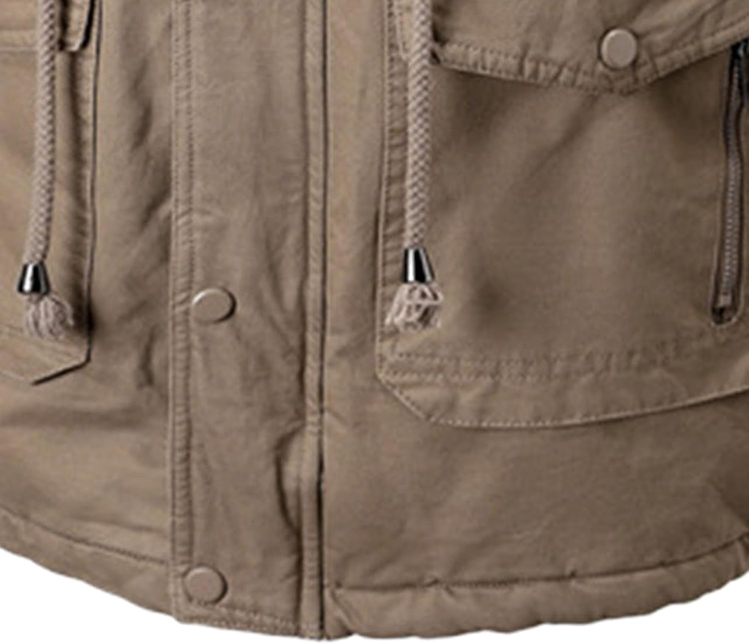JEsilunmaMY Men's Drawstring Fleece-Lined Parka Jacket Flap Pockets Quilted Jacket with Fur Hood Windproof Padded Bomber Coat