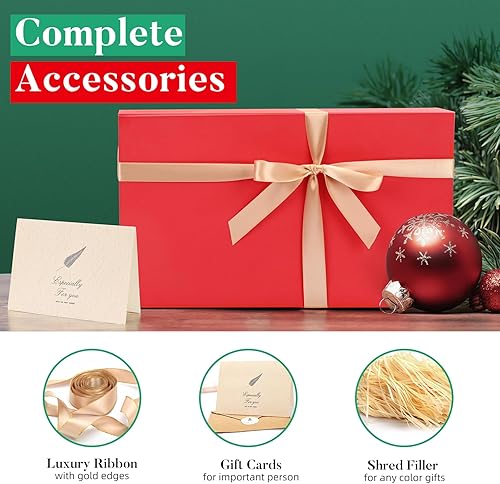 Miniatura 20 de LIFELUM - Caja de regalo con tapa magnética, contiene tarjeta, cinta, etiqueta adhesiva y papel triturado de relleno, para Navidad, grande, 13.8 x