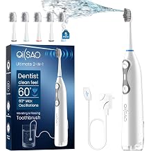 Electric Toothbrush with Water Flosser for Adults, 3-in-1 Sonic Brush & Floss Combo, Cordless Oral Irrigator with 5 Brush Heads, 3 Modes, 30-Day Battery, Travel Toothbrush for Braces, Sensitive Gums