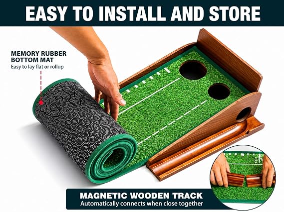 Putting Green Indoor, 9.8 FT Golf Mat Automatic Ball Return
