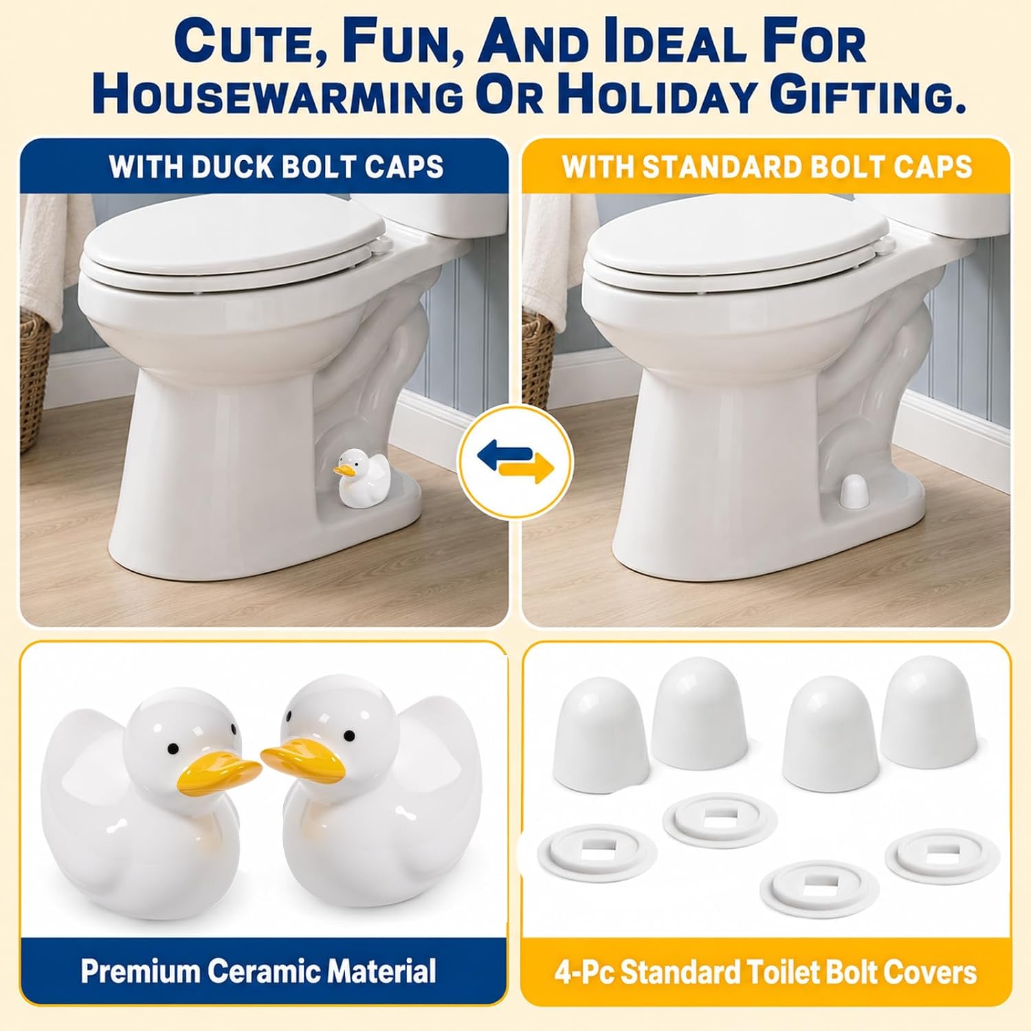 2Pcs Ceramic Duck Toilet Bolt Covers Decorative Toilet Screw Cover