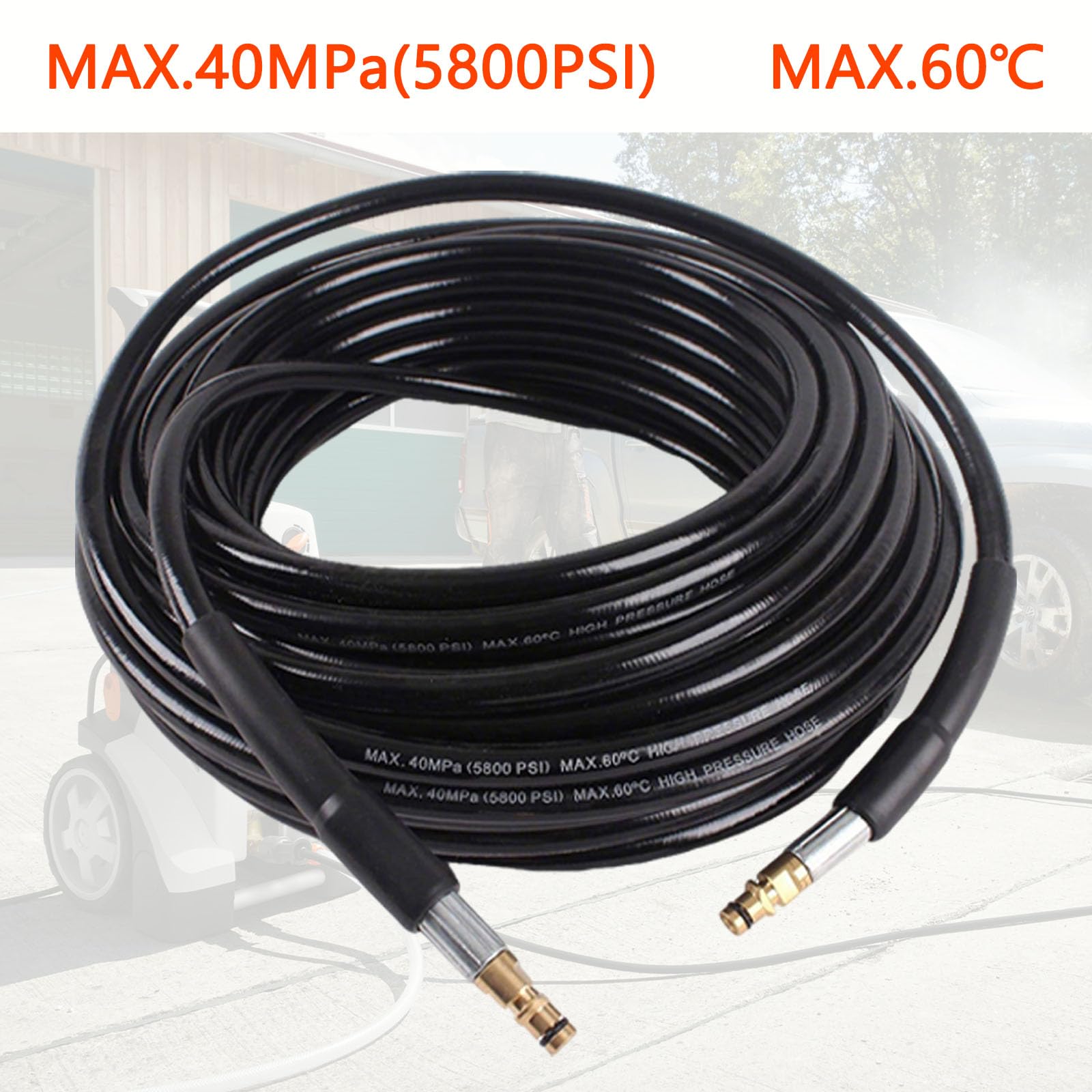 Tubo di ricambio per idropulitrice ad alta pressione per Karcher, per idropulitrici Kärcher serie K K2, K3, K4, K5, K7 accessori, con adattatore a connessione rapida nero 15m