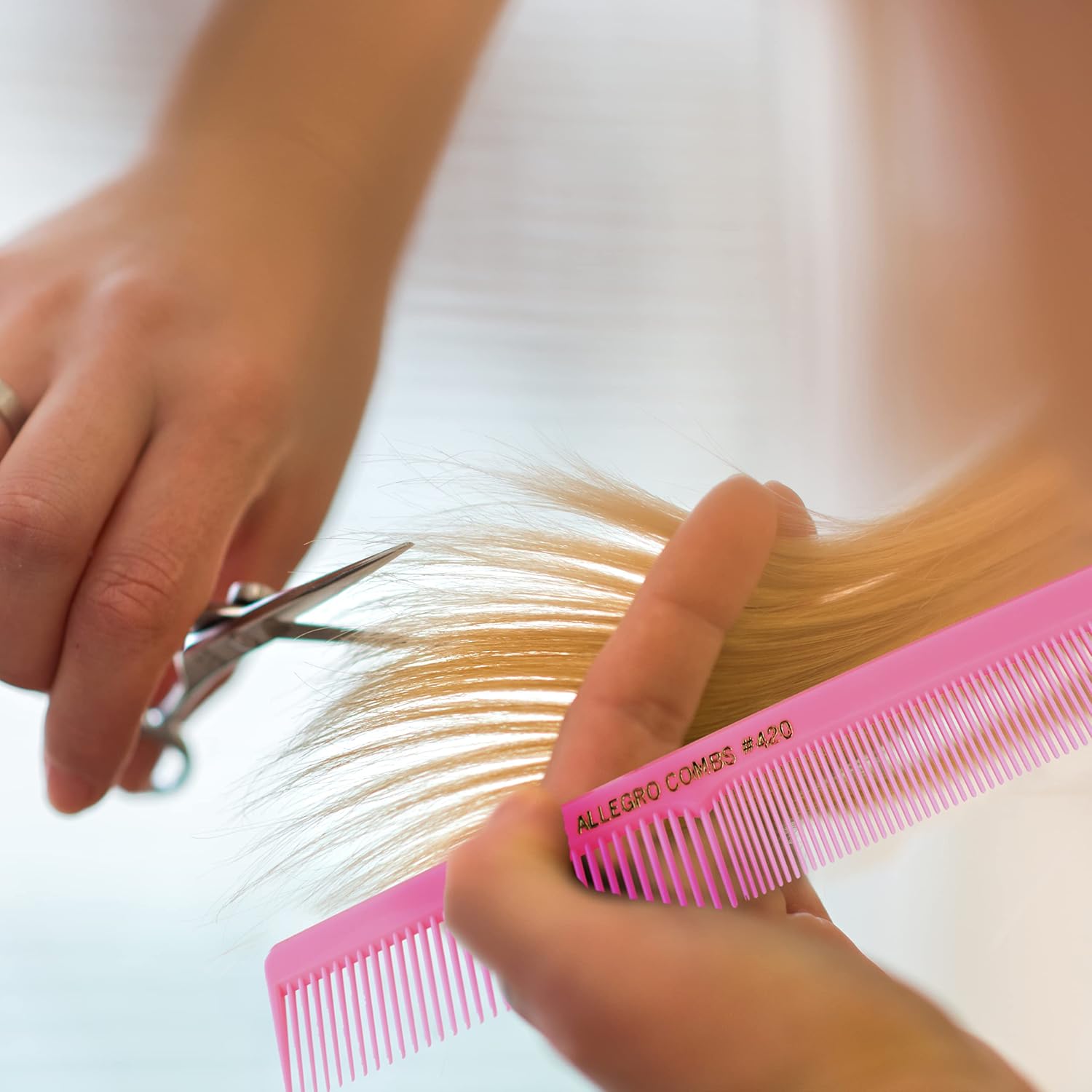 Allegro Combs #420 Professional Barber Cutting Comb, Fine & Wide Tooth Styling Combs, Fades, Beard Trimming & Hair Parting, Made in USA,12 Piece (Fresh Pink)