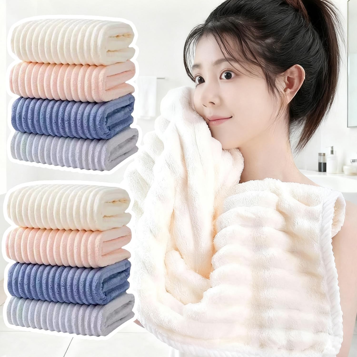 2Pcs Washcloth Towels Face Towels with Hanging Loop for Bathroom Absorbent Coral Fleece Soft Thick Face Cloth Hand — view 4