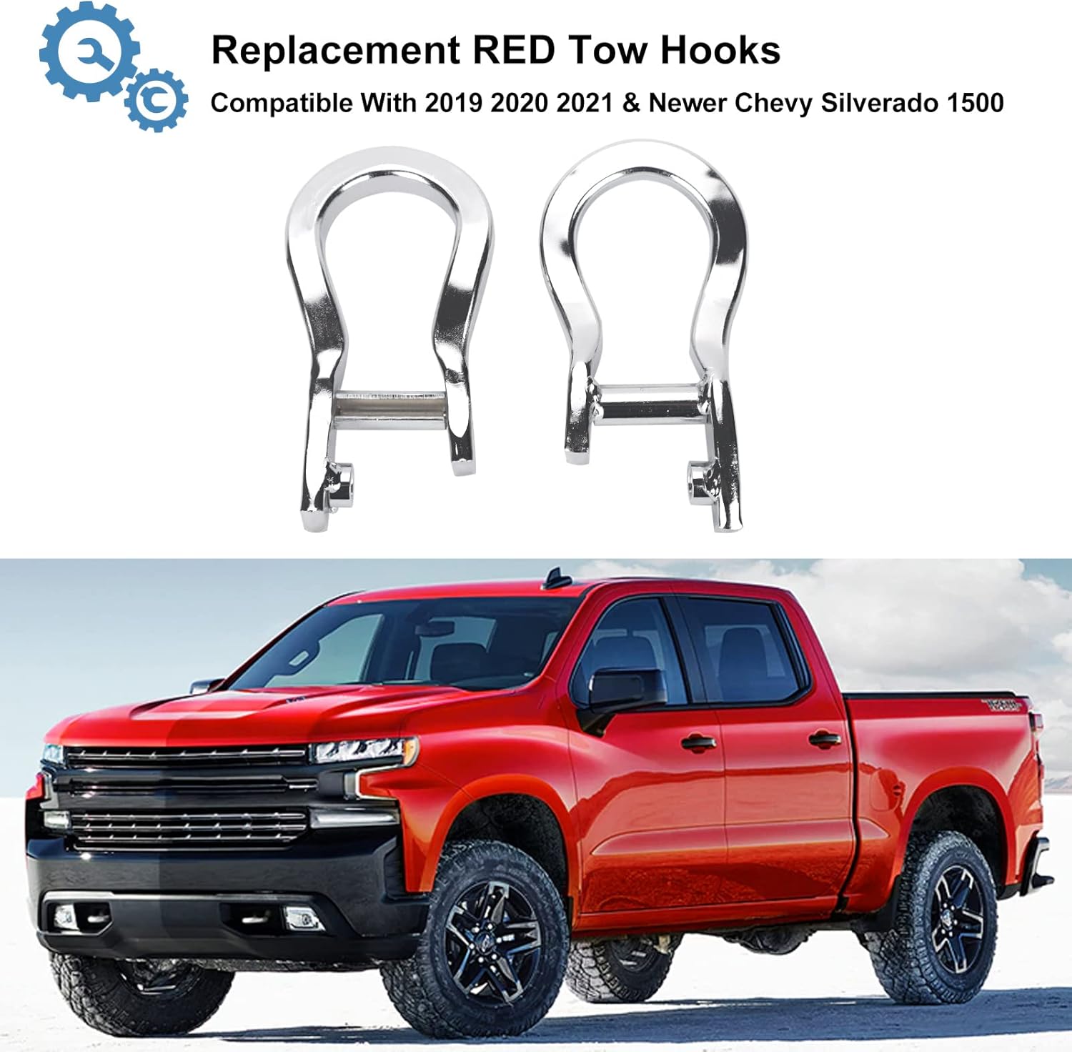 ONER Tow Hooks Compatible with 2019 2020 2021 & Newer Chevy Silverado 1500, Replaces # 84280202(chrome)