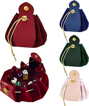 4 Pack Dice Bag, Drawstring Pouch with Snap Button, Leather Velvet DND Dice Bag Storage Holder, Ideal for Jewelry, Coins, Small Gifts