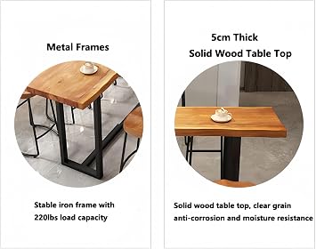 Industrial Wood Bar Height Table,Live Edge Dining Long Bar Tall Counter Table (39.3 L x 17.7 W x 41.3 H)