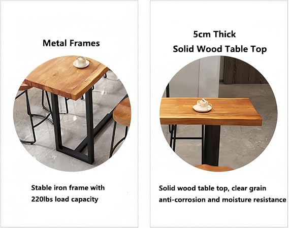 Industrial Wood Bar Height Table,Live Edge Dining Long Bar Tall Counter Table (39.3 L x 17.7 W x 41.3 H)