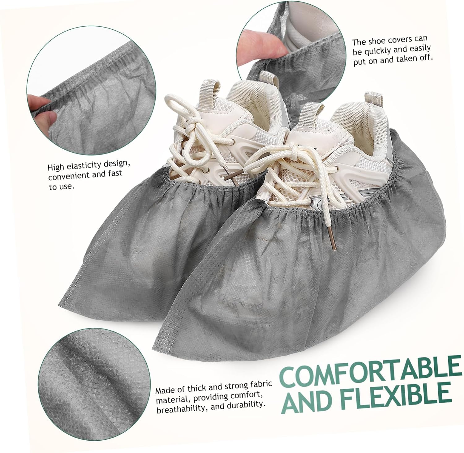 KICHOUSE 100pcs Disposable Shoe Covers Thick Non- Overshoes for Indoor Use Grey Protectors for