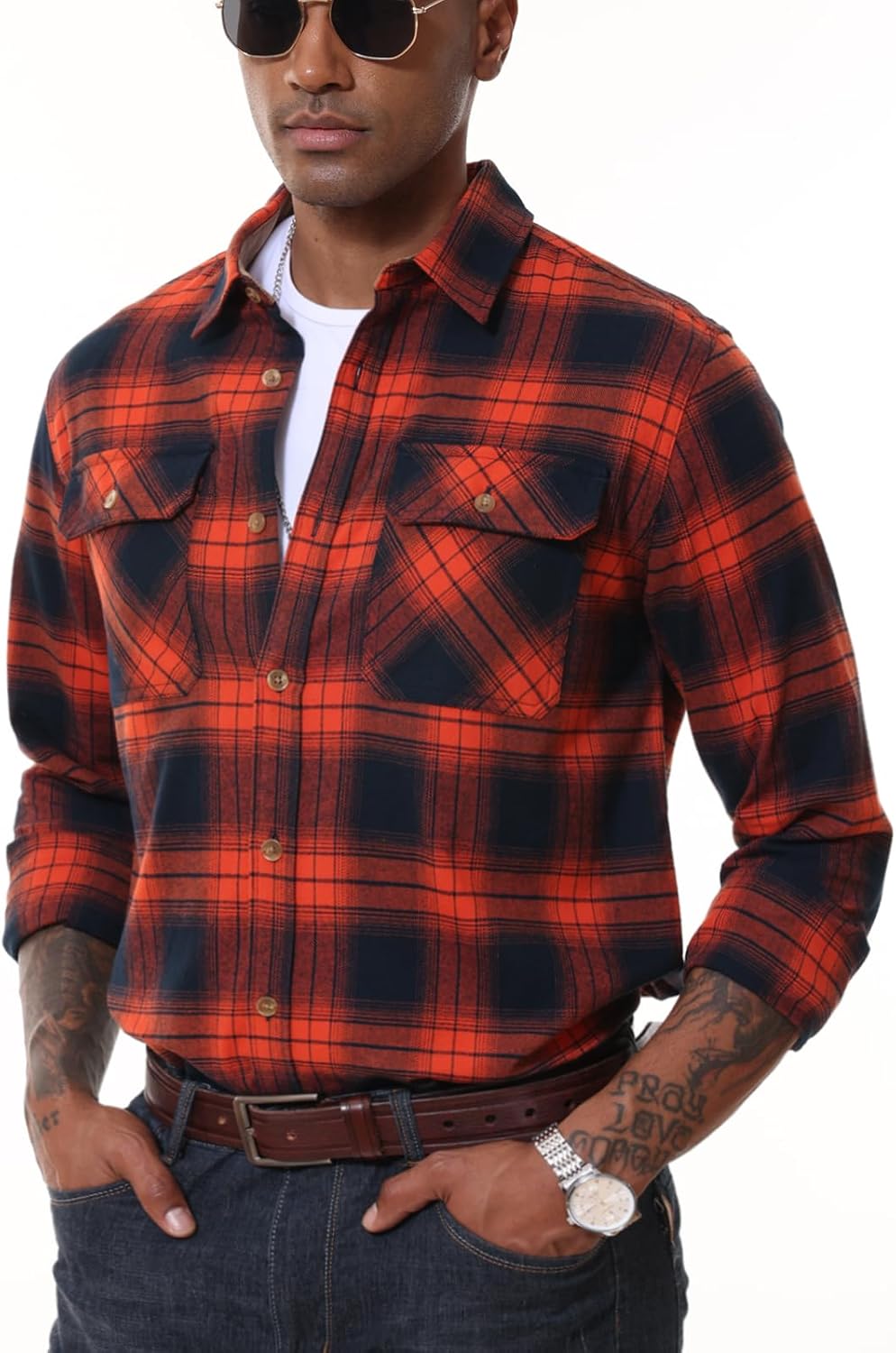 MAGNIVIT Flannel Shirt for Men Plaid Button Down Shirt Casual Lightweight Cotton Shirt with 2 Chest Pockets - Image 2