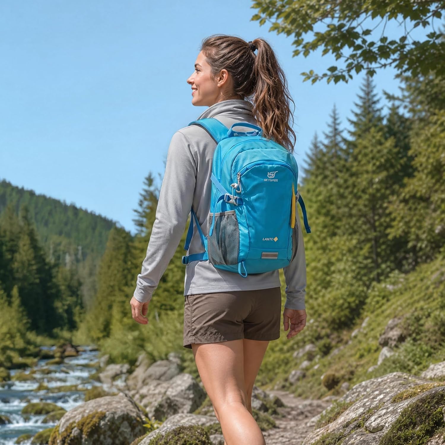 SKYSPER LANTC 20 Lightweight Hiking Backpack, 20 l, Small Rucksack with Back Ventilation, Trekking Backpack Made of Breathable 3D Air Mesh, Polyester, Camping, Outdoor, Hiking Backpack 20 long Blue-20l
